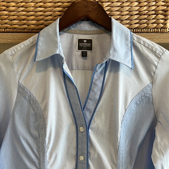 Express The Essential Button Up Collar Stripe Blouse Shirt, M - Picture 2 of 9